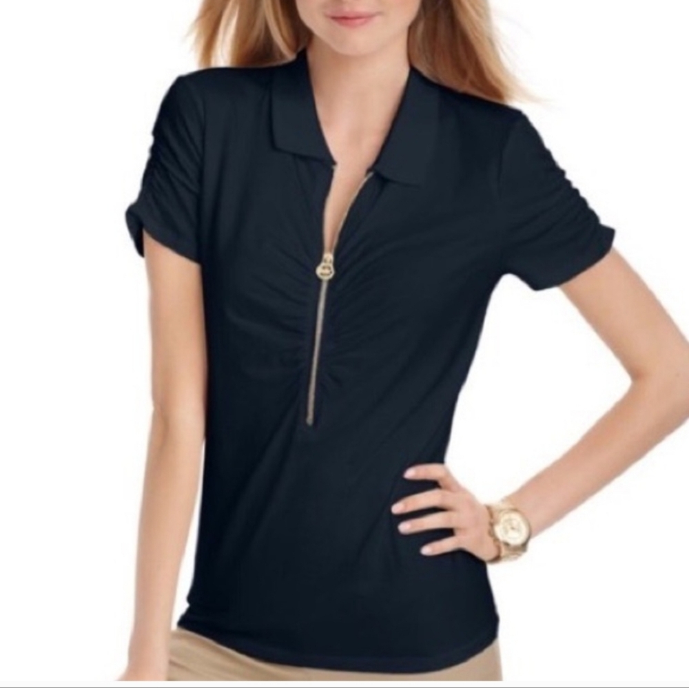 Micheal Khors Ruched Half Zip Polo. Black. Size M